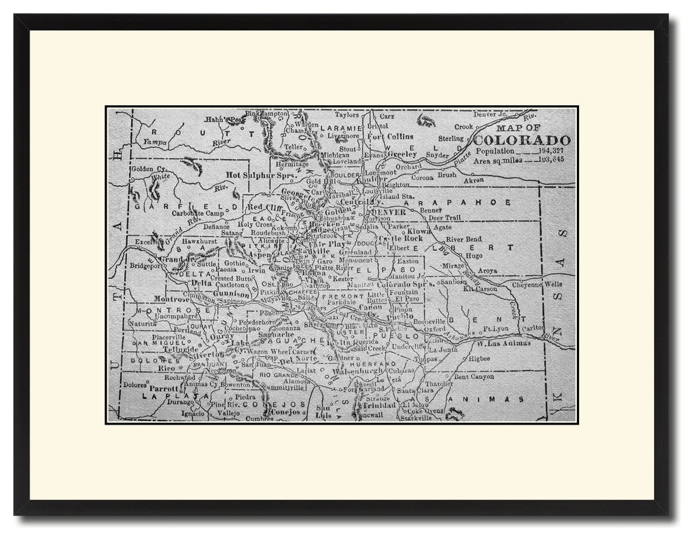 Colorado Vintage B&W Map Canvas Print, 16"x21"