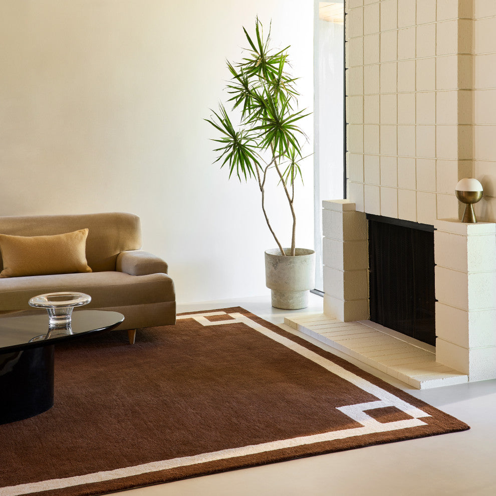 Grace Bordered Wool Area Rug, Brown 5' x 8'