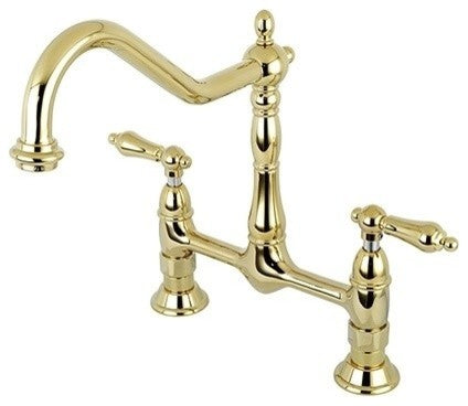 Kingston Brass Bridge Kitchen Faucet, Polished Brass