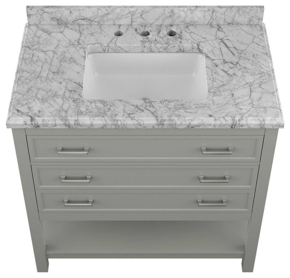 Affinity Bathroom Vanity With Carrara Marble Countertop, Grey, 37 in