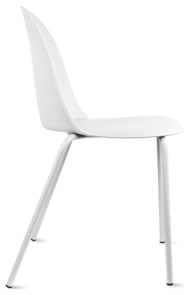 Set of 4 Stackable Modern Dining Stacking Chairs Plastic Metal Chrome Legs, White