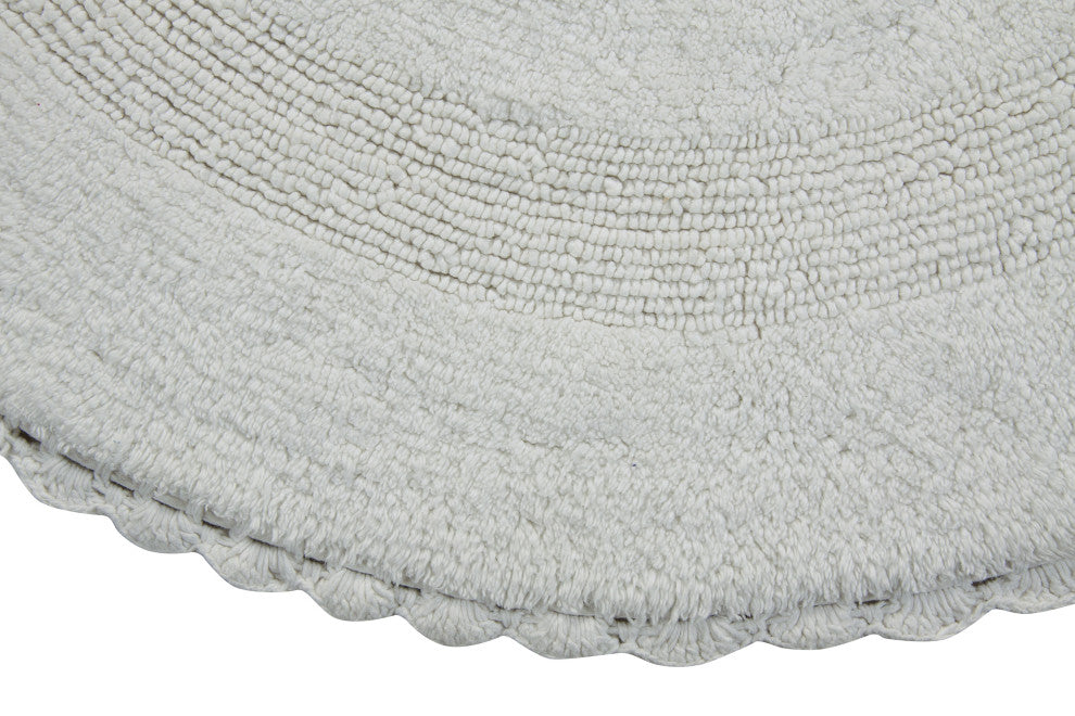 Saffron Fabs Bath Rug 36" Reversible Hand Knit Crochet Lace Border, White