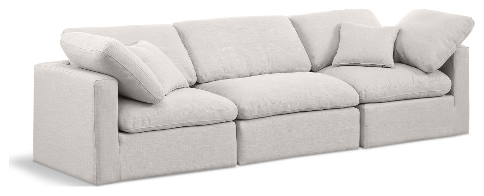 Indulge Upholstered Modular Sofa, Cream, 3-Piece: 1 Armless Chair, 2 Corner Chair, Down Stuffed Linen Textured Fabric