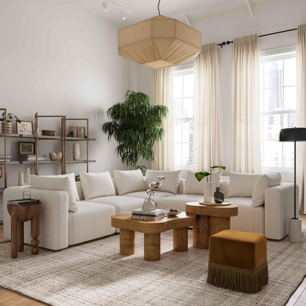 Hangover Cream Boucle 5-Piece Modular L-Sectional - Cream