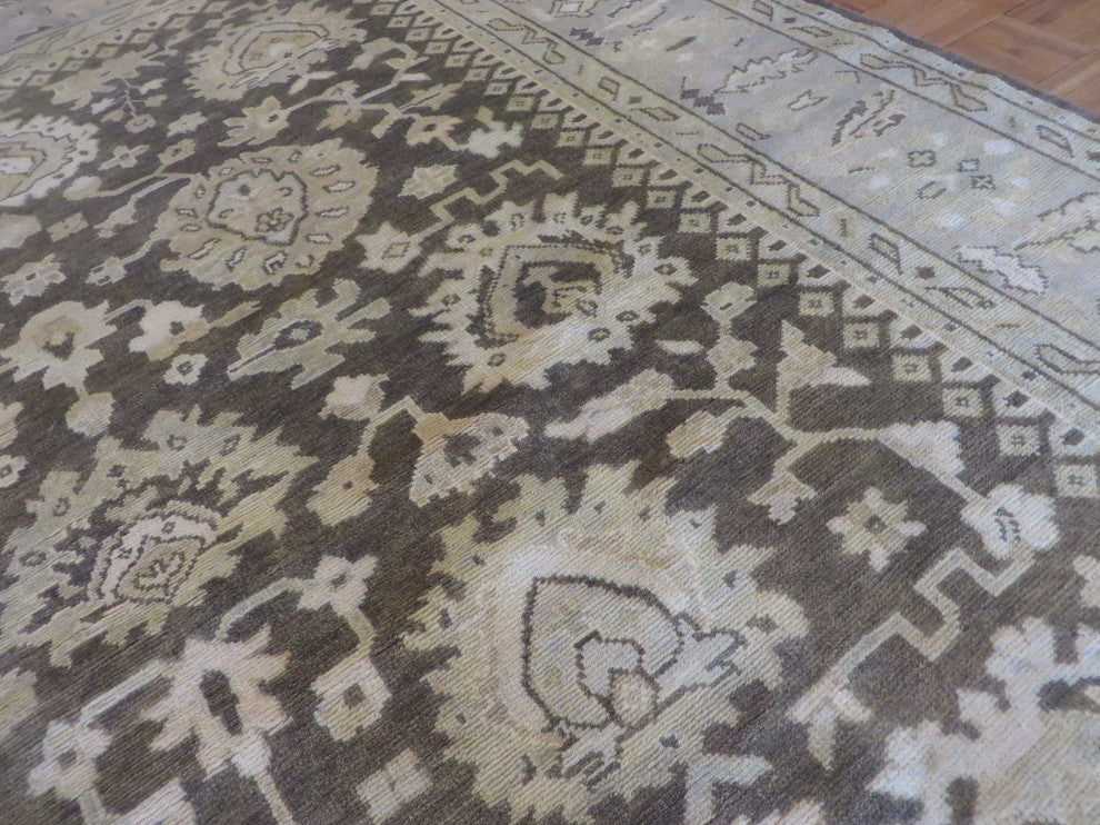 8x10, Hand-Knotted, Brown Oushak Oriental Rug Vegetable Dyes