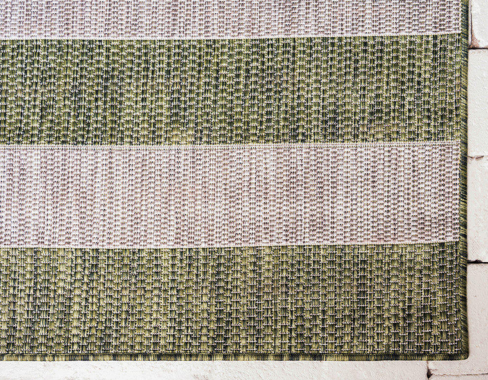 Unique Loom Aqua Blue Striped Outdoor Area Rug, Green, Beige, 2' X 6'