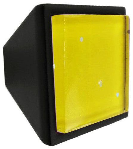 Yellow Iridescent Dots Crystal Glass Black Metal Square Frustum Knob