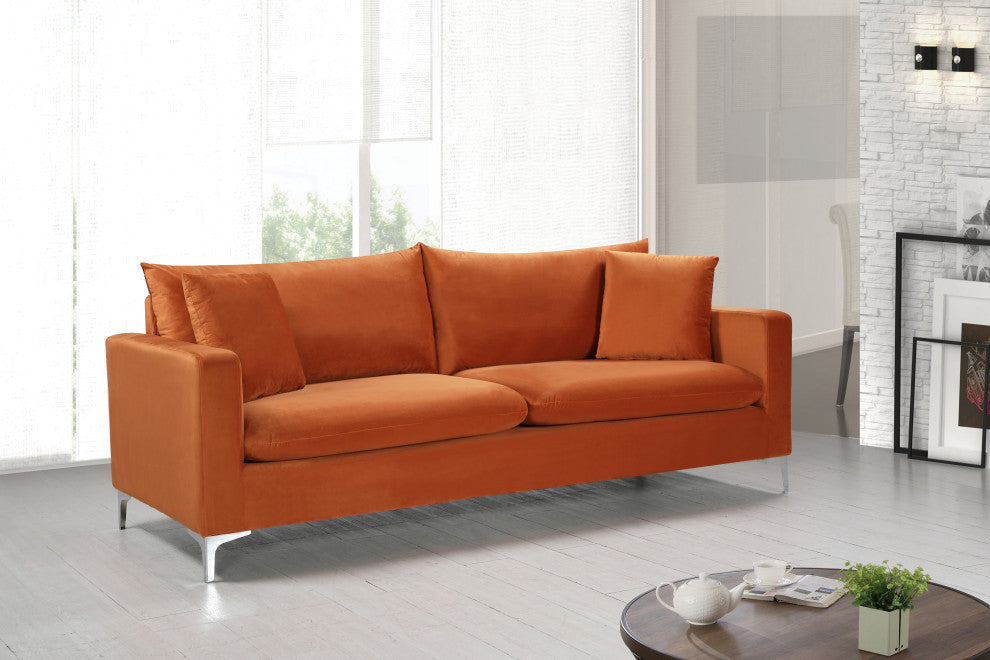 Naomi Velvet Upholstered Sofa, Cognac