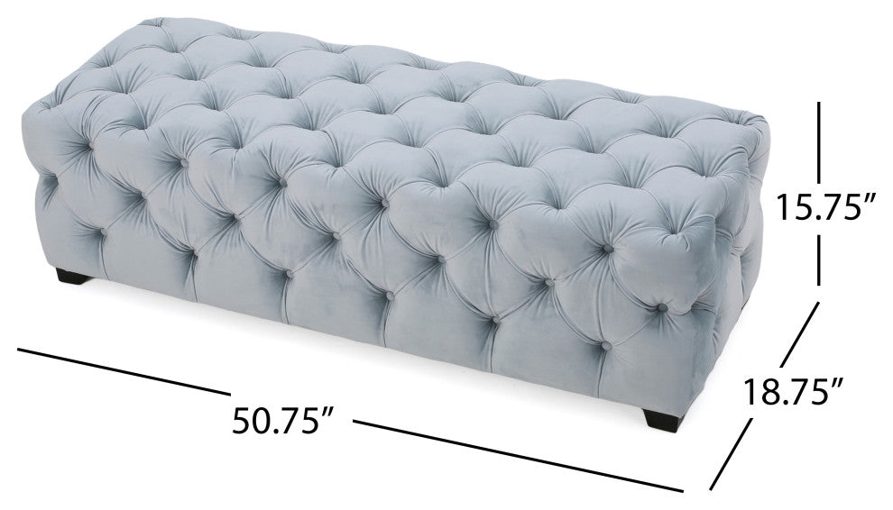 GDF Studio Provence TModern Glam Tufted Velvet Ottoman Bench, Light Gray