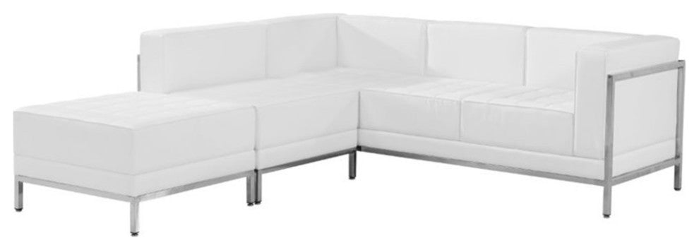 Melrose White Leather Sectional Configuration, 3 Pieces
