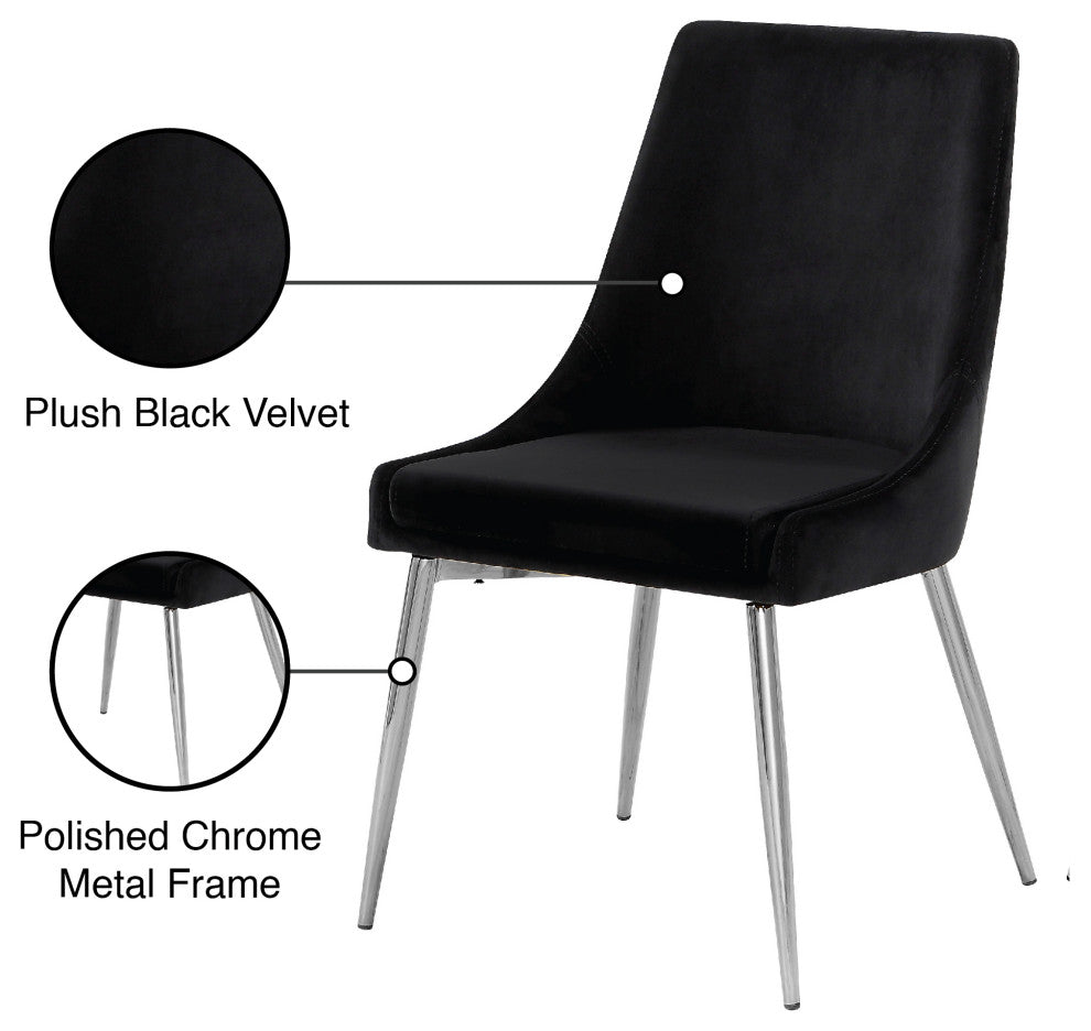 Karina Velvet Dining Chairs, Set of 2, Black, Chrome Base