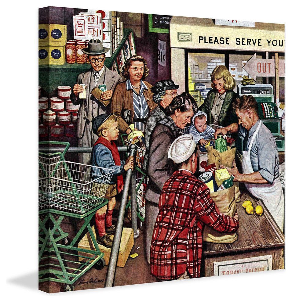 "Grocery Line" Painting Print on Canvas by Stevan Dohanos