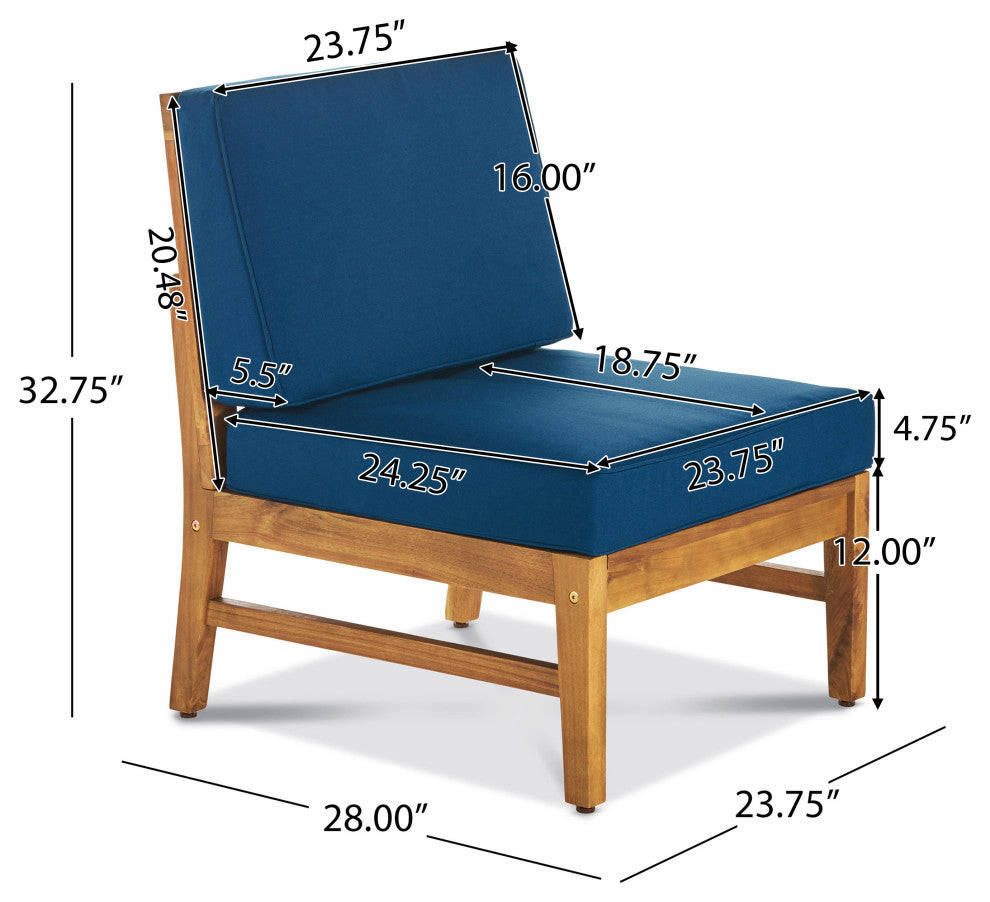 Outdoor 5-Seat V Shaped Acacia Sectional With Table, Blue