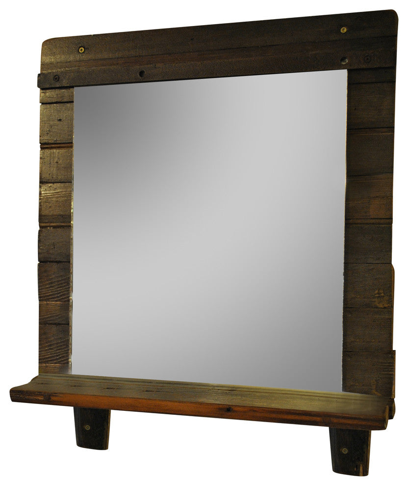 Reclaimed Wood Mirror With 3 Blue Majson Jars