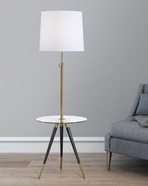 The PREMIERE Modern Tripod Glass Table Floor Lamp, Antique Brass
