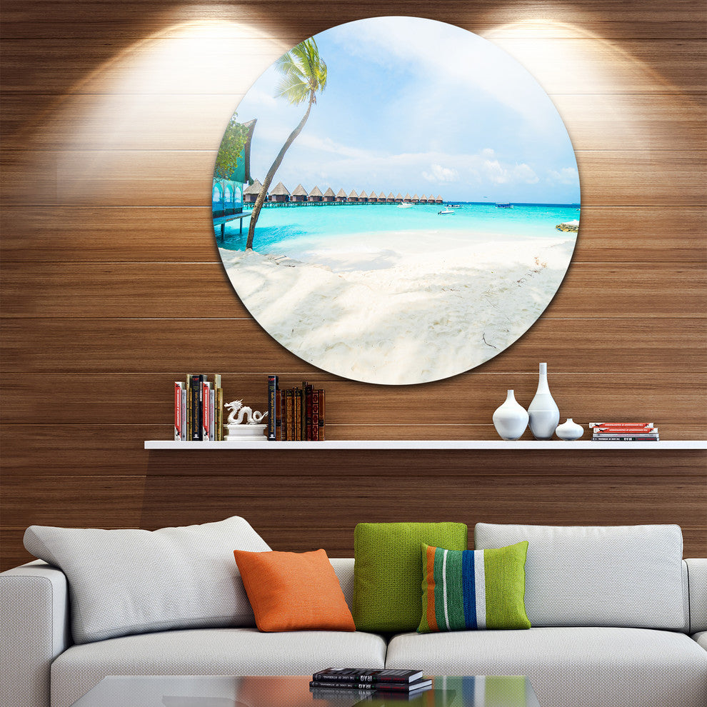 Tropical Maldives Island, Seashore Disc Metal Artwork, 36"