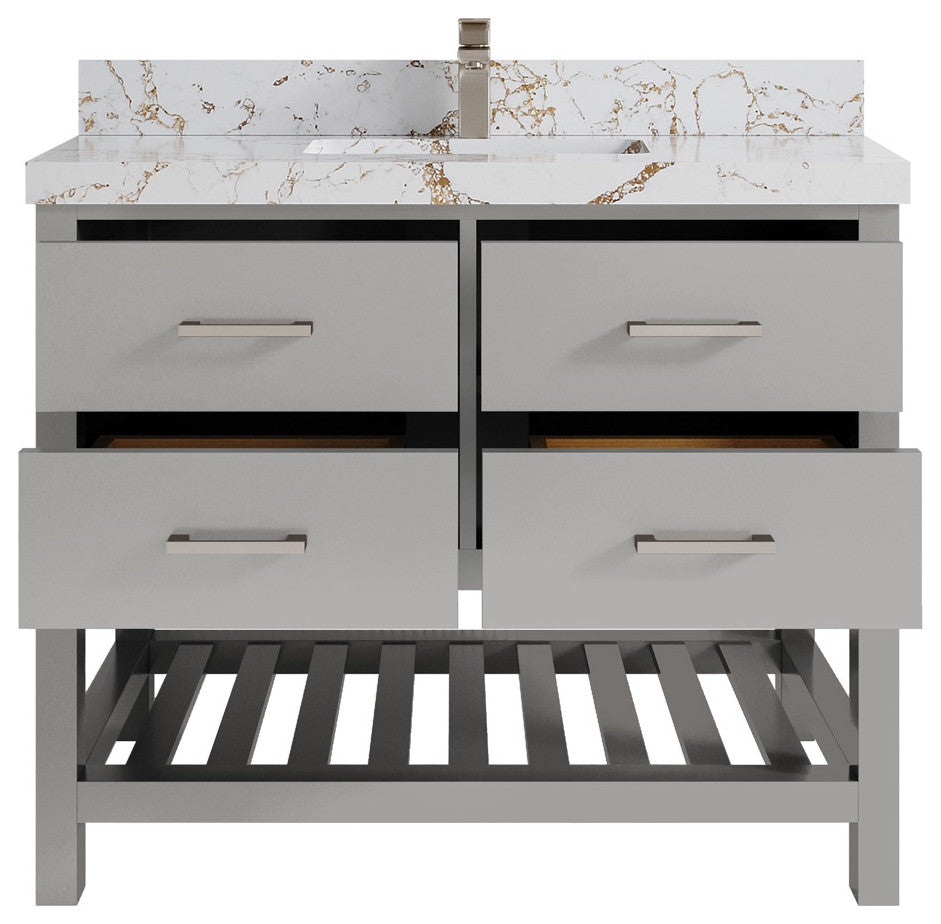 Parker 42" Single Sink Bath Vanity, Elephant Skin Gray 2" Viola Gold