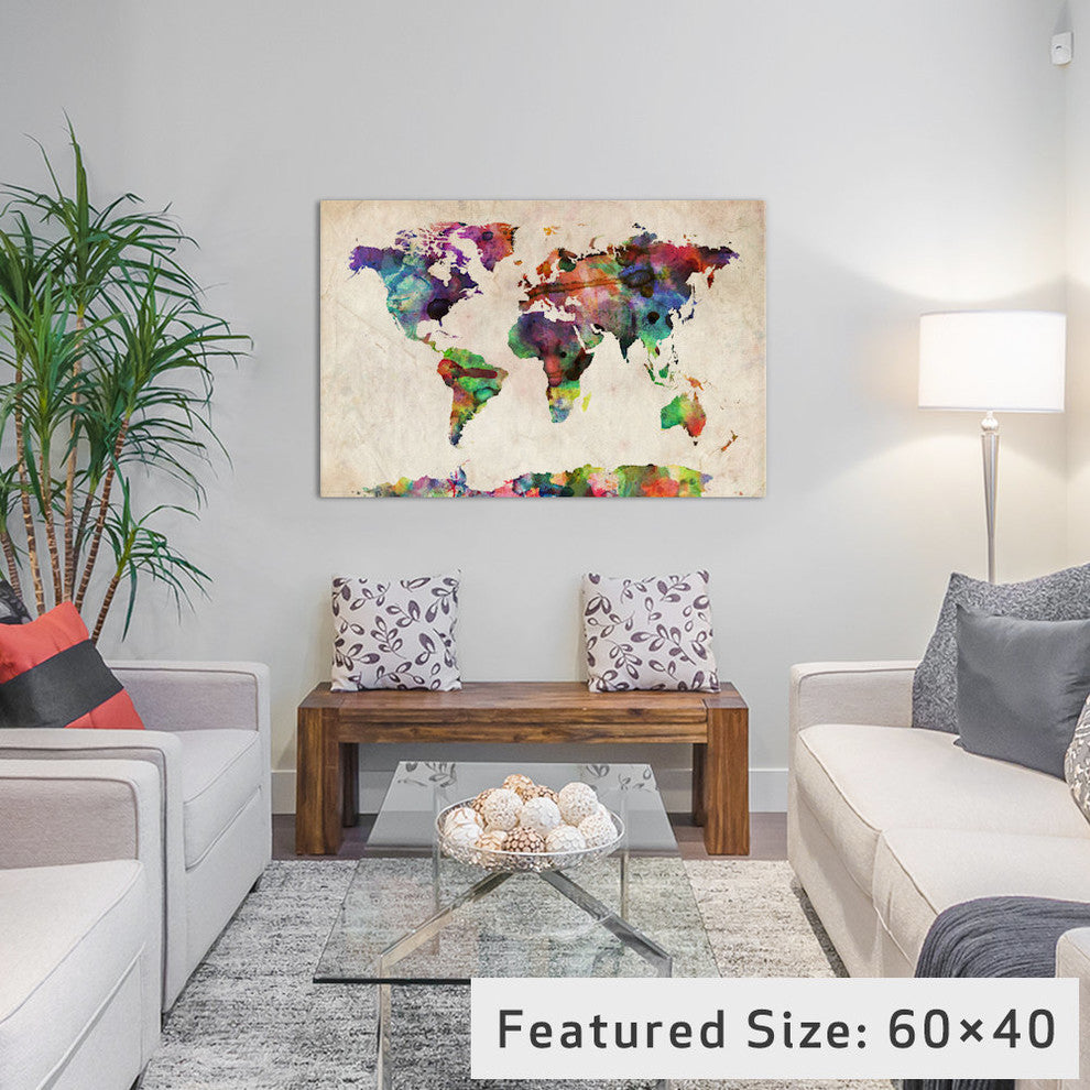 World Map Urba Watercolor II by Michael Tompsett