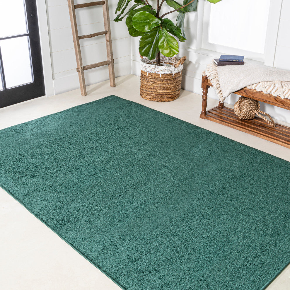 Haze Solid Low-Pile Runner Rug, Emerald, 9 X 12
