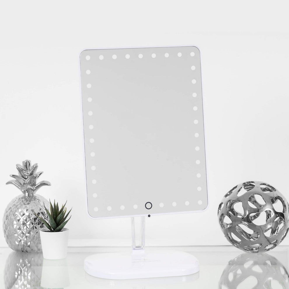 Touch Pro LED Makeup Mirror With Bluetooth Speaker and USB, White