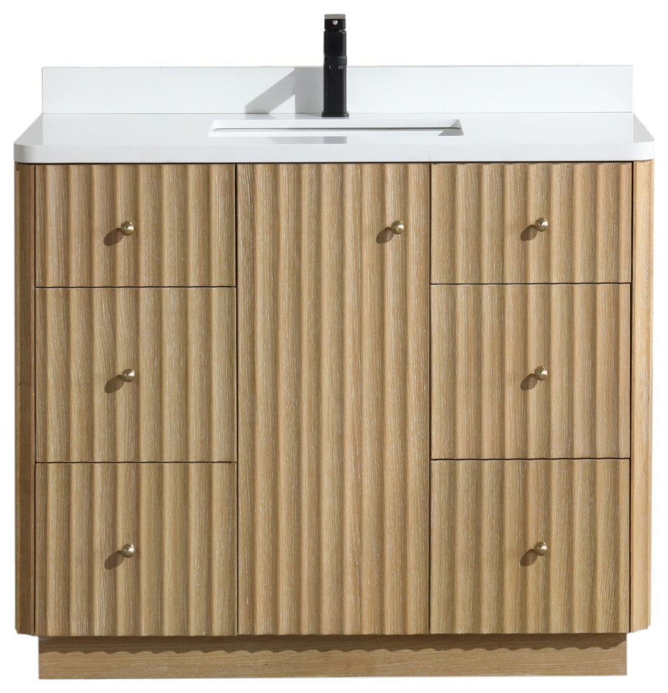 La Jolla Bathroom Vanity, Washed Oak, 42", Single Sink, Freestanding