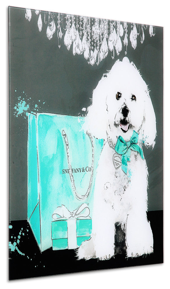 "Blue Ribbon" Dog Wall Art Graphic Print Frameless Free Floating Tempered Glass