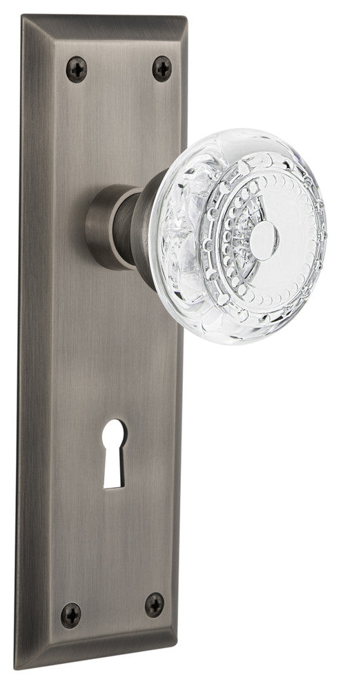 New York Plate Single Dummy, Keyhole Crystal Meadows Knob, Antique Pewter