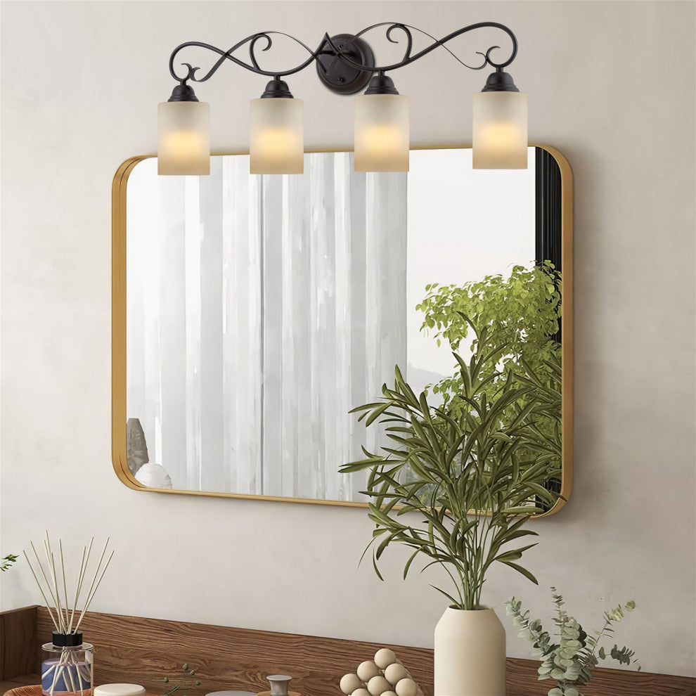 Kira Home Villa 31" Bathroom Light, Amber Frosted Glass Shades, Oil Rubbed
