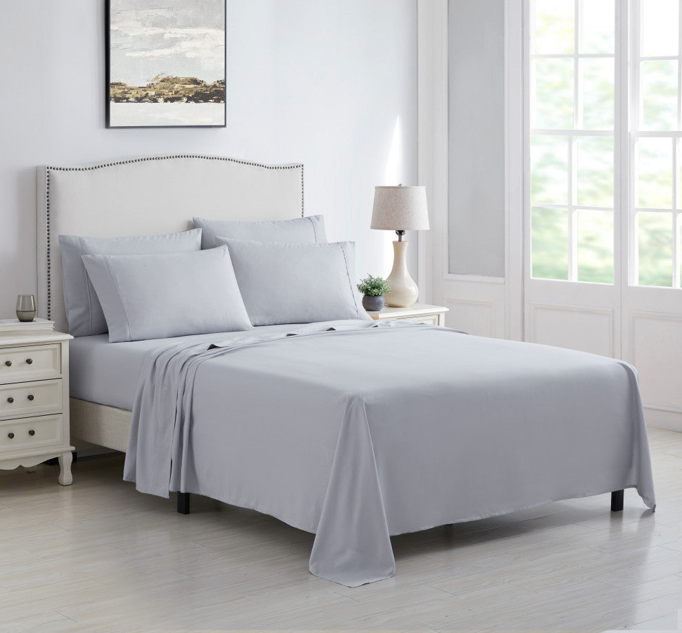 Kathy Ireland 6 Piece Brushed Microfiber Sheet Set, Light Gray, Queen