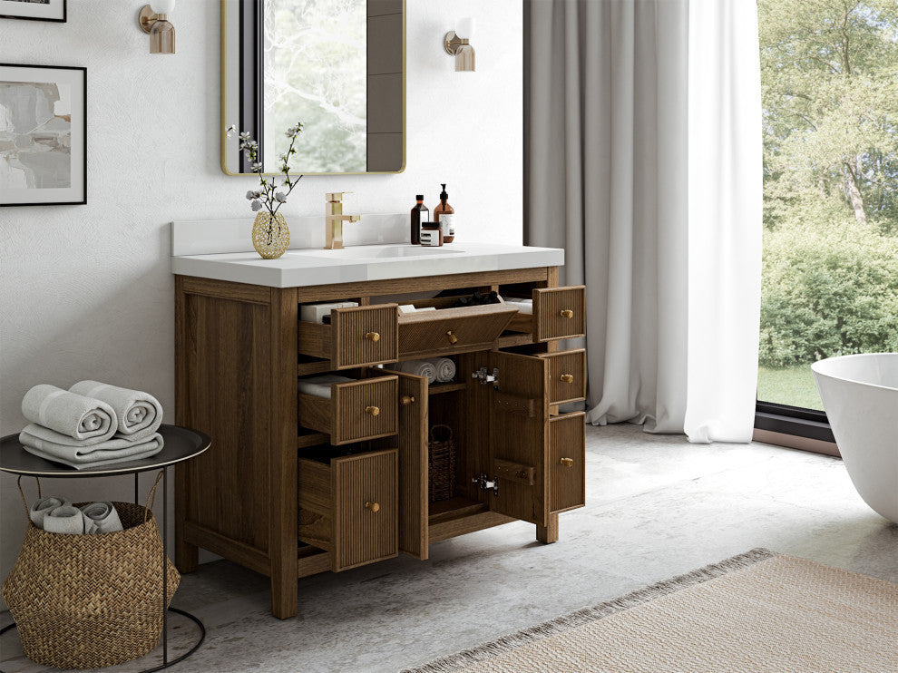Sonoma Teak 42 Single Sink Bath Vanity in Dark Natural with 2" White Quartz