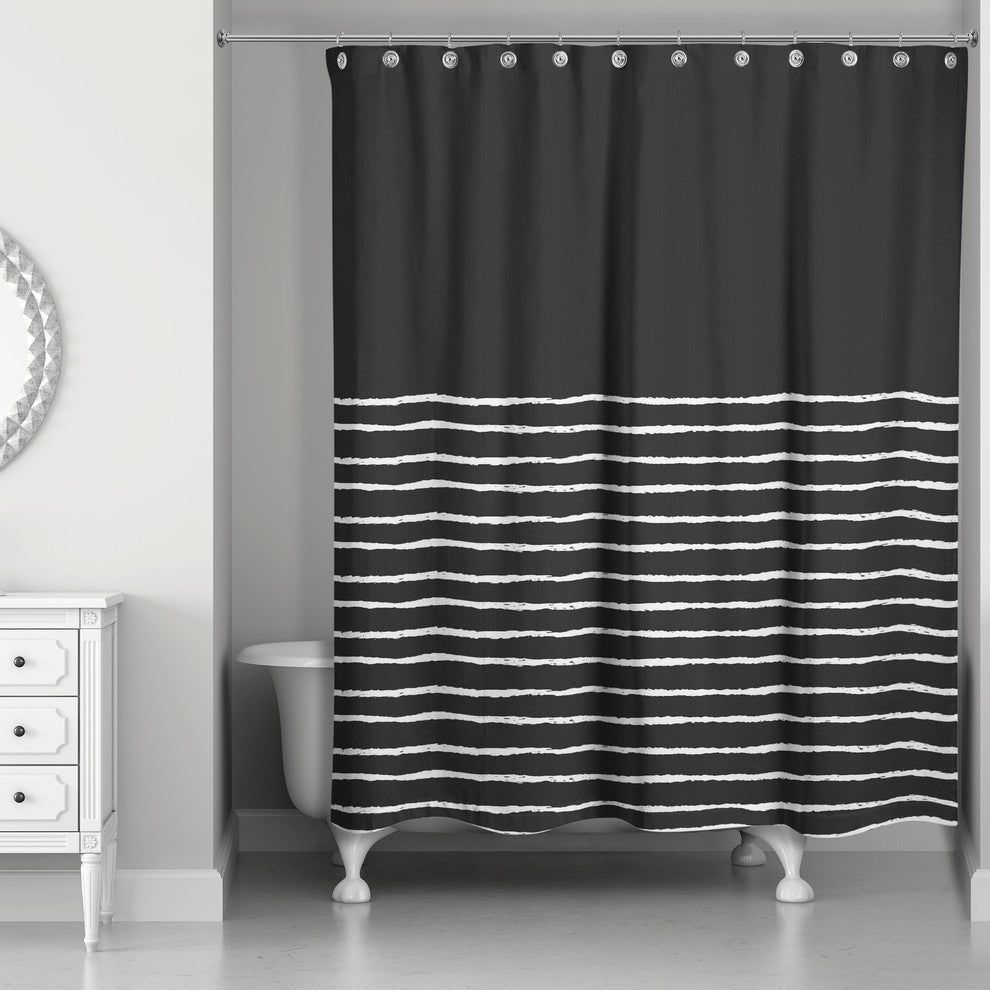 Sketch Stripes Shower Curtain, Black and White