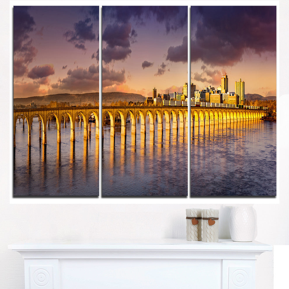 "Pennsylvania Railroad Bridge Skyline" Metal Wall Art, 3 Panels, 36"x28"