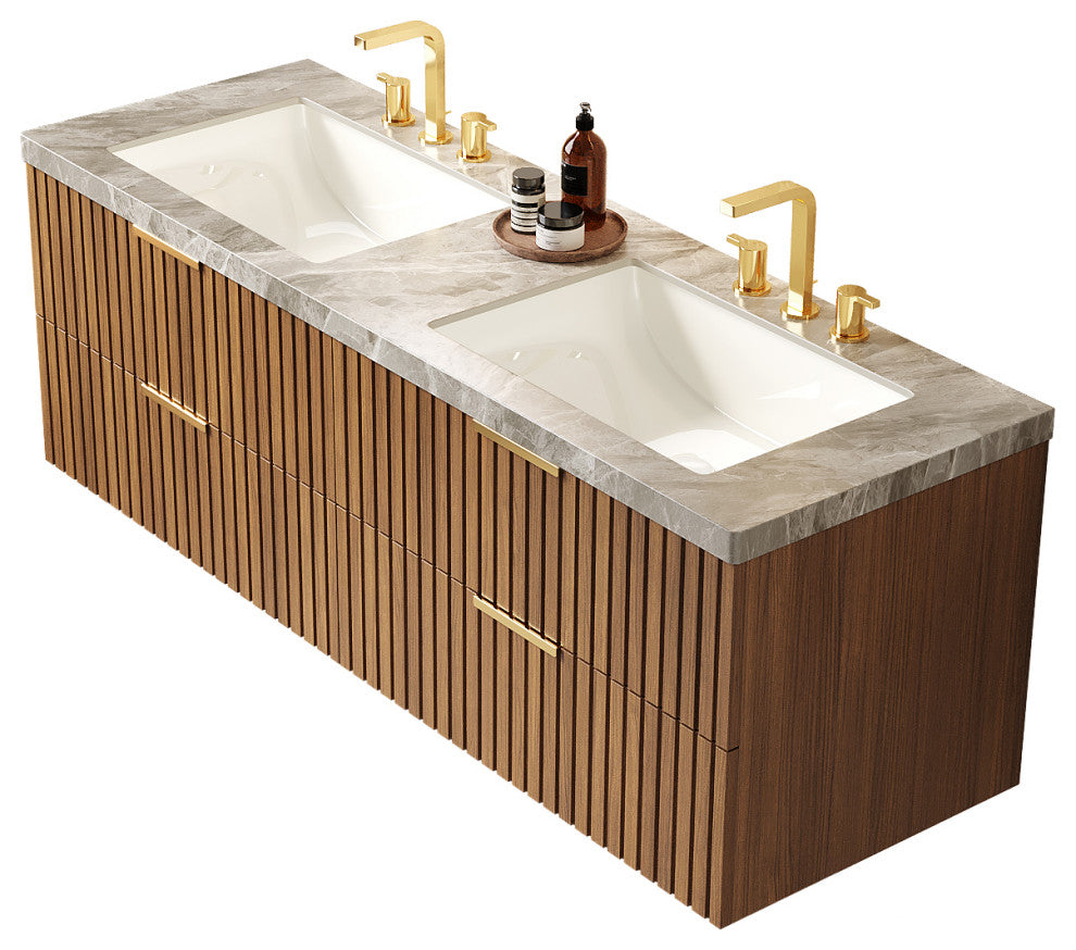 Wall-mounted Plywood Bathroom Storage Cabinet With Two Basins