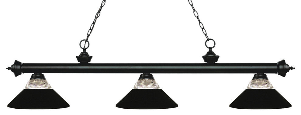 Riviera 3 Light Billiard, Matte Black With Matte Black Glass