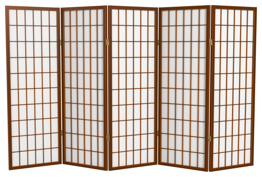 4' Tall Window Pane Shoji Screen, Walnut, 5 Panels