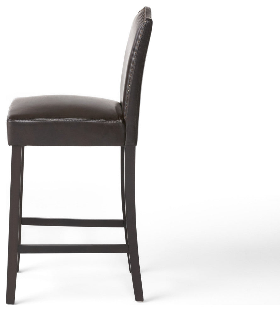 GDF Studio Auburn Brown Leather Backed Bar Stools, Set of 2