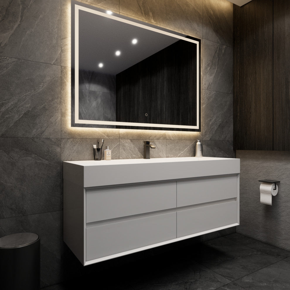 MAX 60" Single Floating Bath Vanity With Acrylic Sink, Gloss White