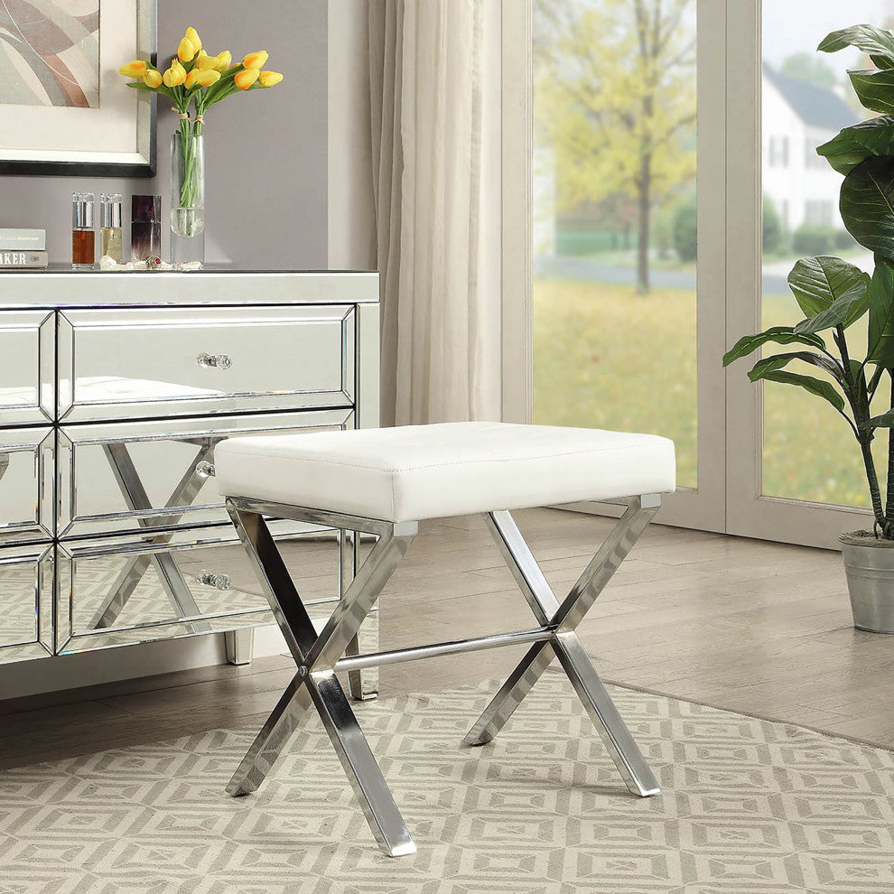 Elisabetta Vanity Bench, White and Chrome