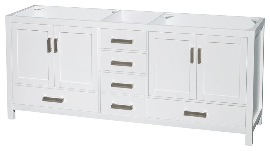 Sheffield 80" White DBL Vanity, No Top, No Sinks, No Mrr