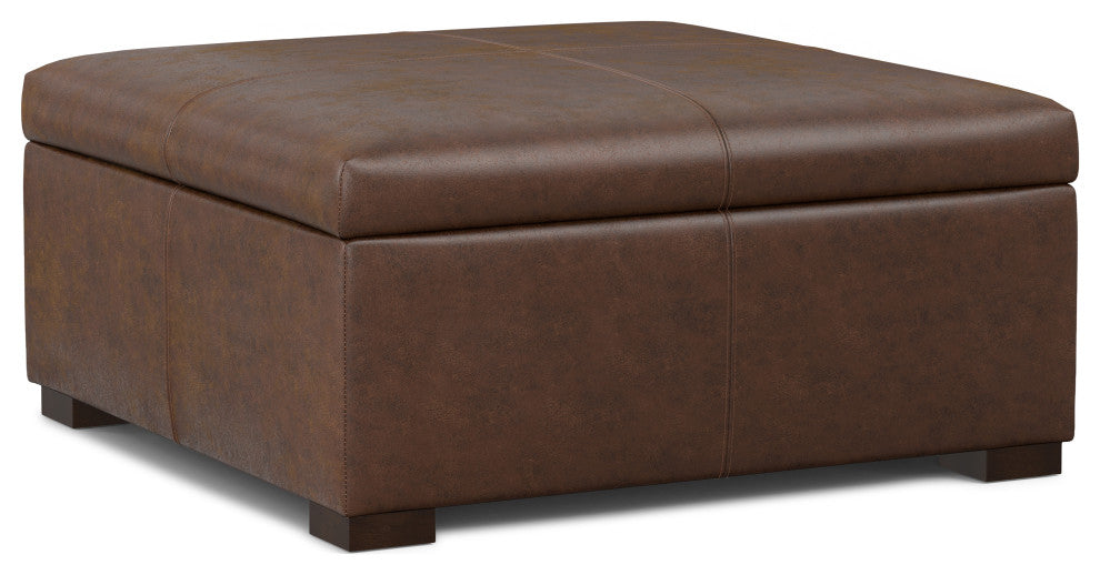 Gabbie Square Coffee Table Storage Ottoman, Distressed Chestnut Brown