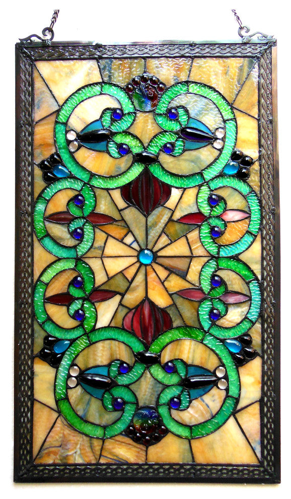 HEATHER, Tiffany-glass Victorian Window Panel, 17x28
