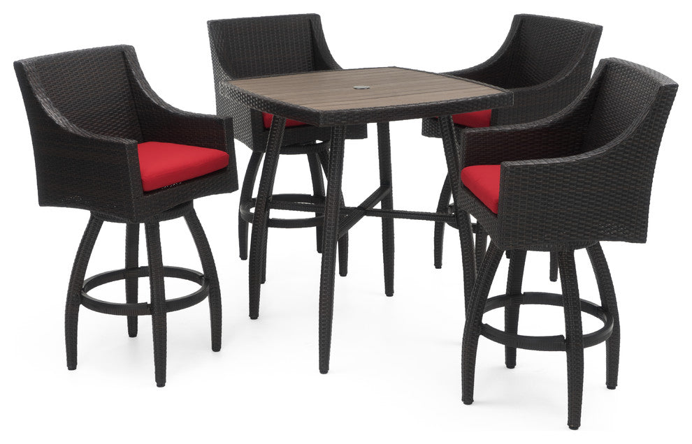 Deco 5 Piece Aluminum Outdoor Patio Bar Stool Set, Sunset Red