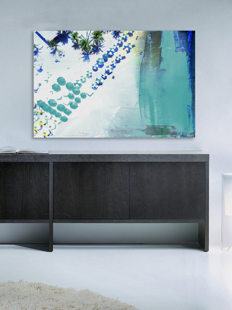 "Umbrella Blues" Painting Print on Wrapped Canvas, 36"x24"