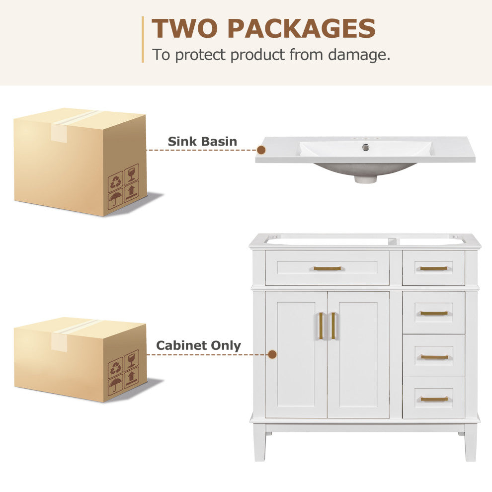 36 Inch Bathroom Vanity with Resin Sink, White