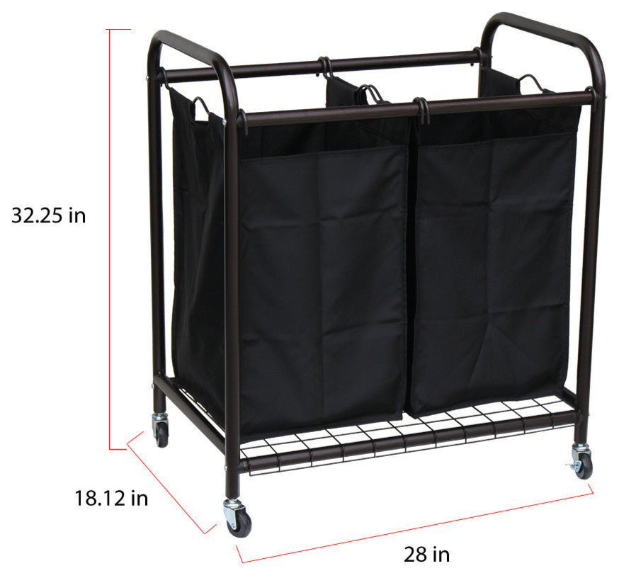 Oceanstar 2-Bag Rolling Laundry Sorter, Bronze