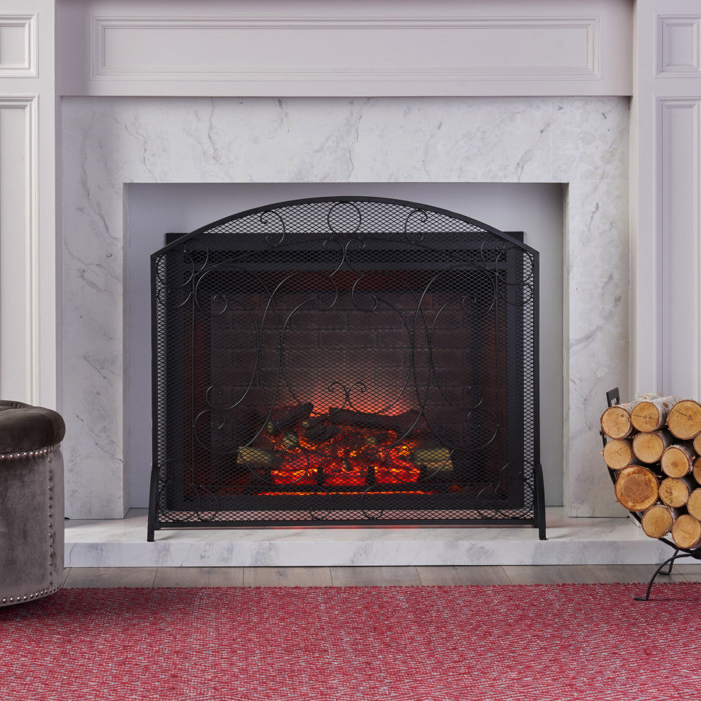 Ella Iron Fireplace Screen, Matte Black