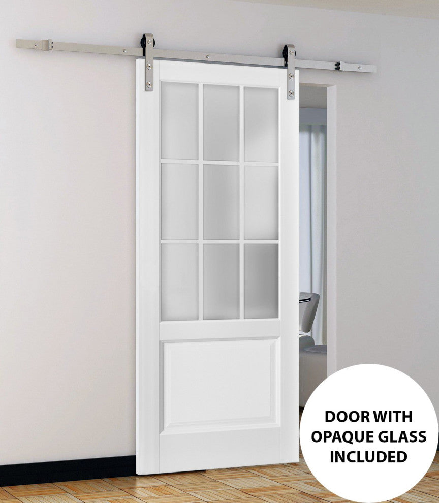 Barn Door Glass, Felicia 3309 Matte White Stainless Steel, 36" X 84"