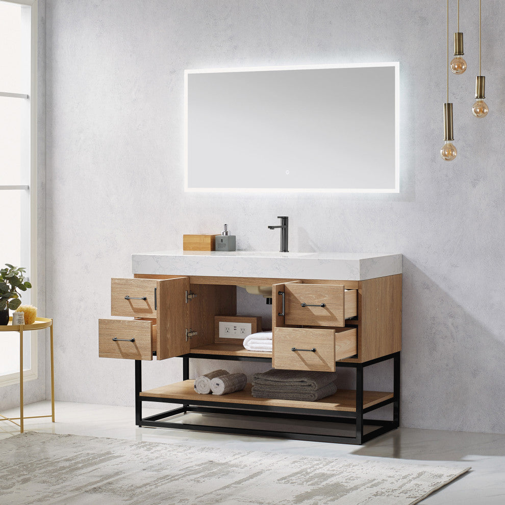 Alistair Vanity, North American Oak, Matte Black Hardware, 48", With Mirror