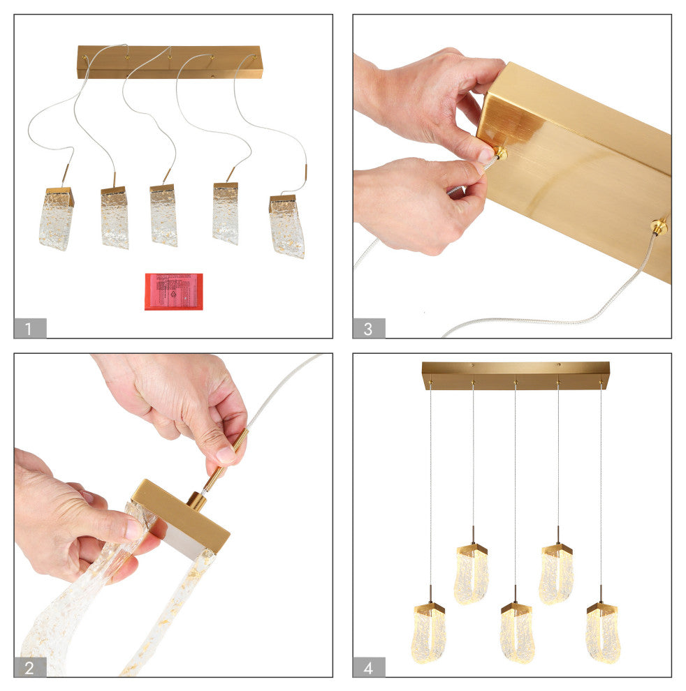 LNC Aeyilana 5-Light 28" Modern Cluster Loop LED Kitchen Island Light, Gold