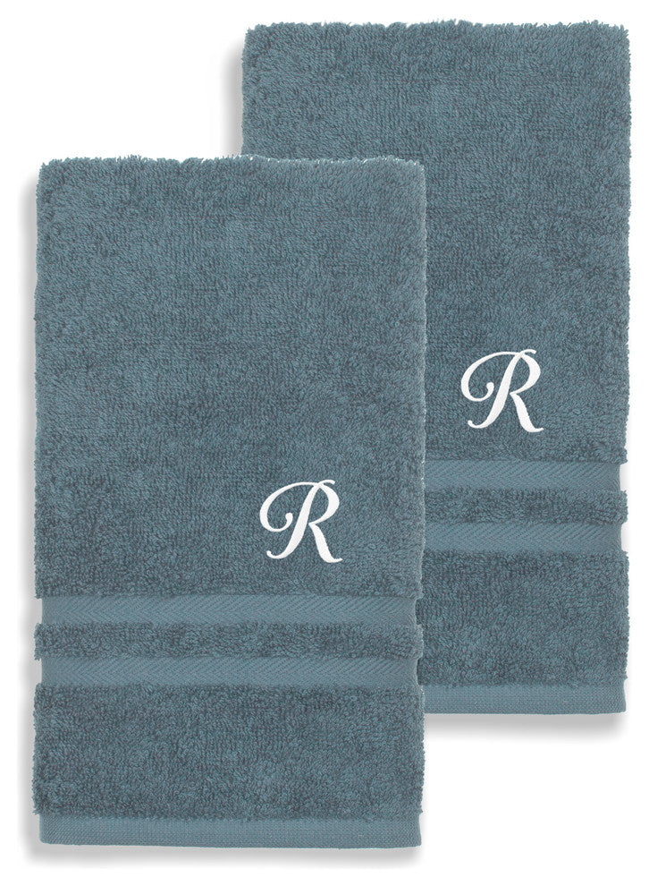 Denzi Hand Towels With Monogrammed Letter, Set of 2, R